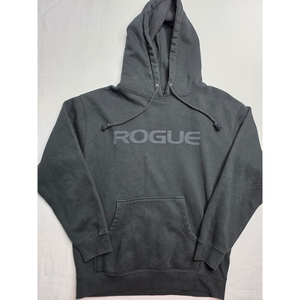 Rogue Fitness Hoodie Men's Medium Black Spellout Graphic Fleece Lined Pullover